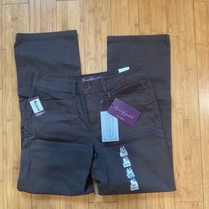 NWT Gloria Vanderbilt 8P brown cotton trouser chino pants petite